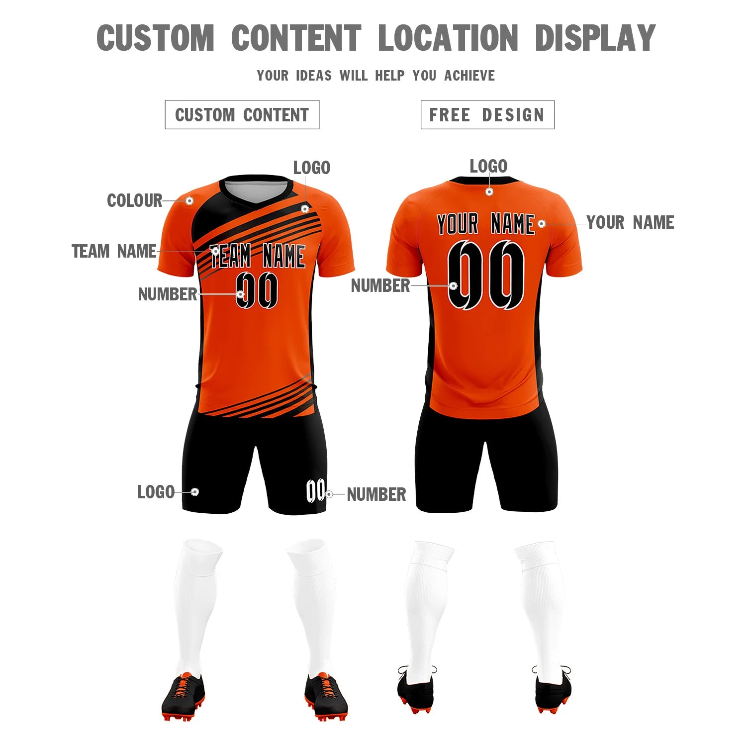 Custom Orange Black Gradient Sport Soccer Sets Jersey