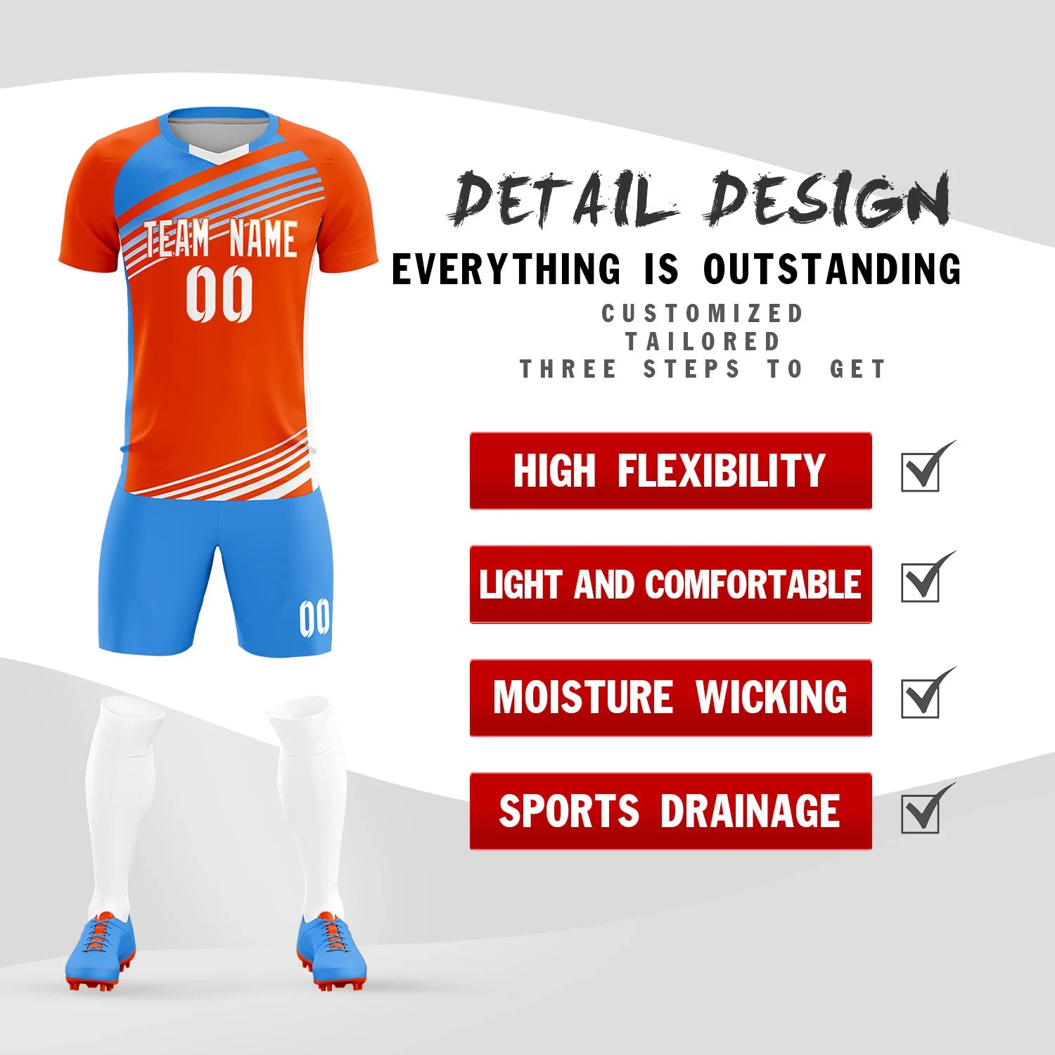 Custom Orange Powder Blue-White Gradient Sport Soccer Sets Jersey