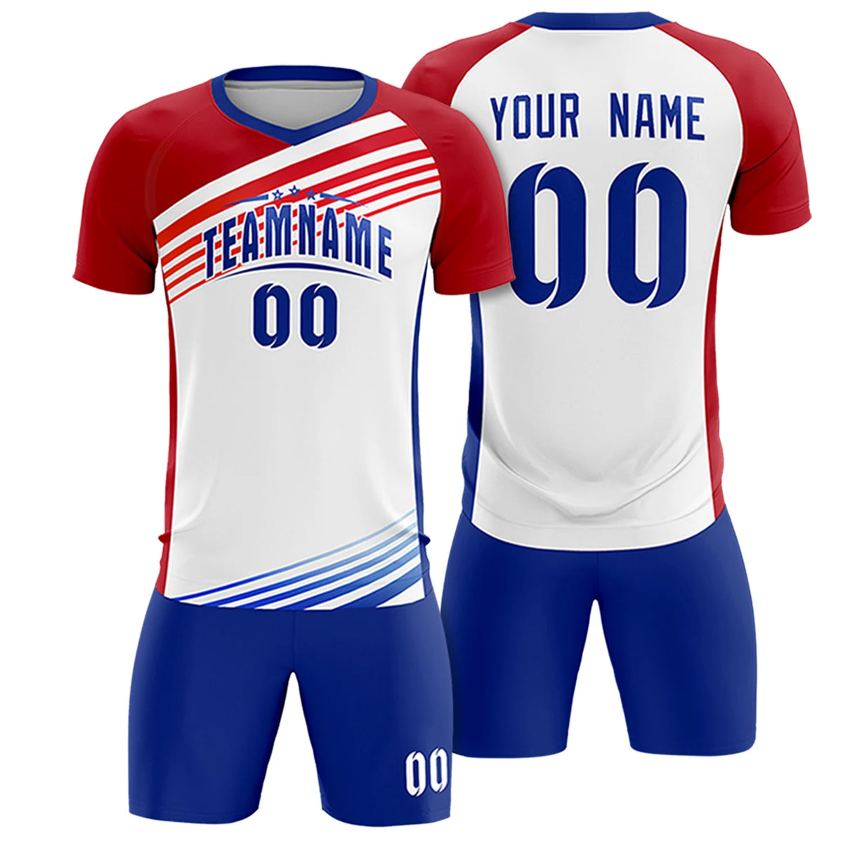 Custom White Red-Royal Blue Gradient Sport Soccer Sets Jersey