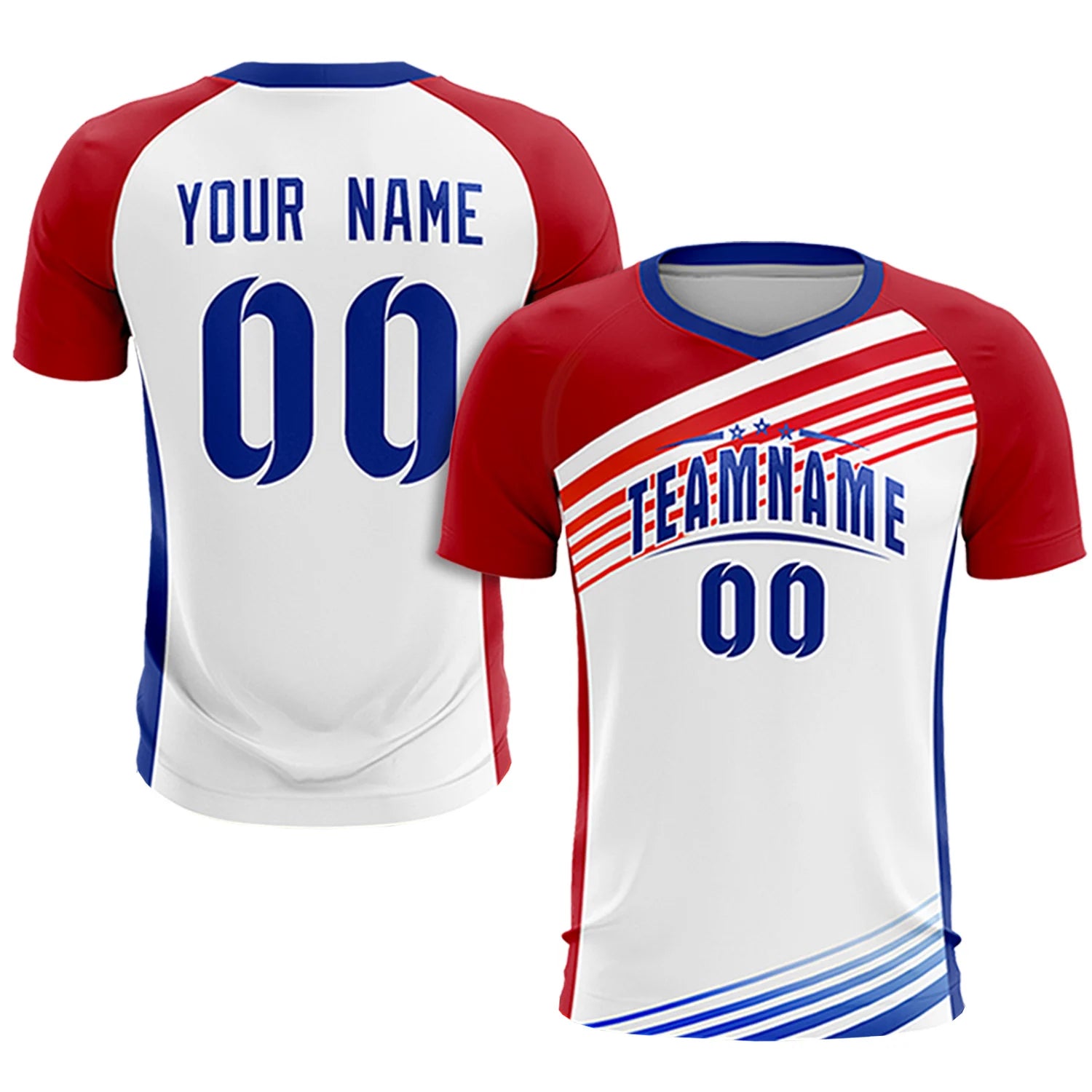 Custom White Red-Royal Blue Gradient Sport Soccer Sets Jersey