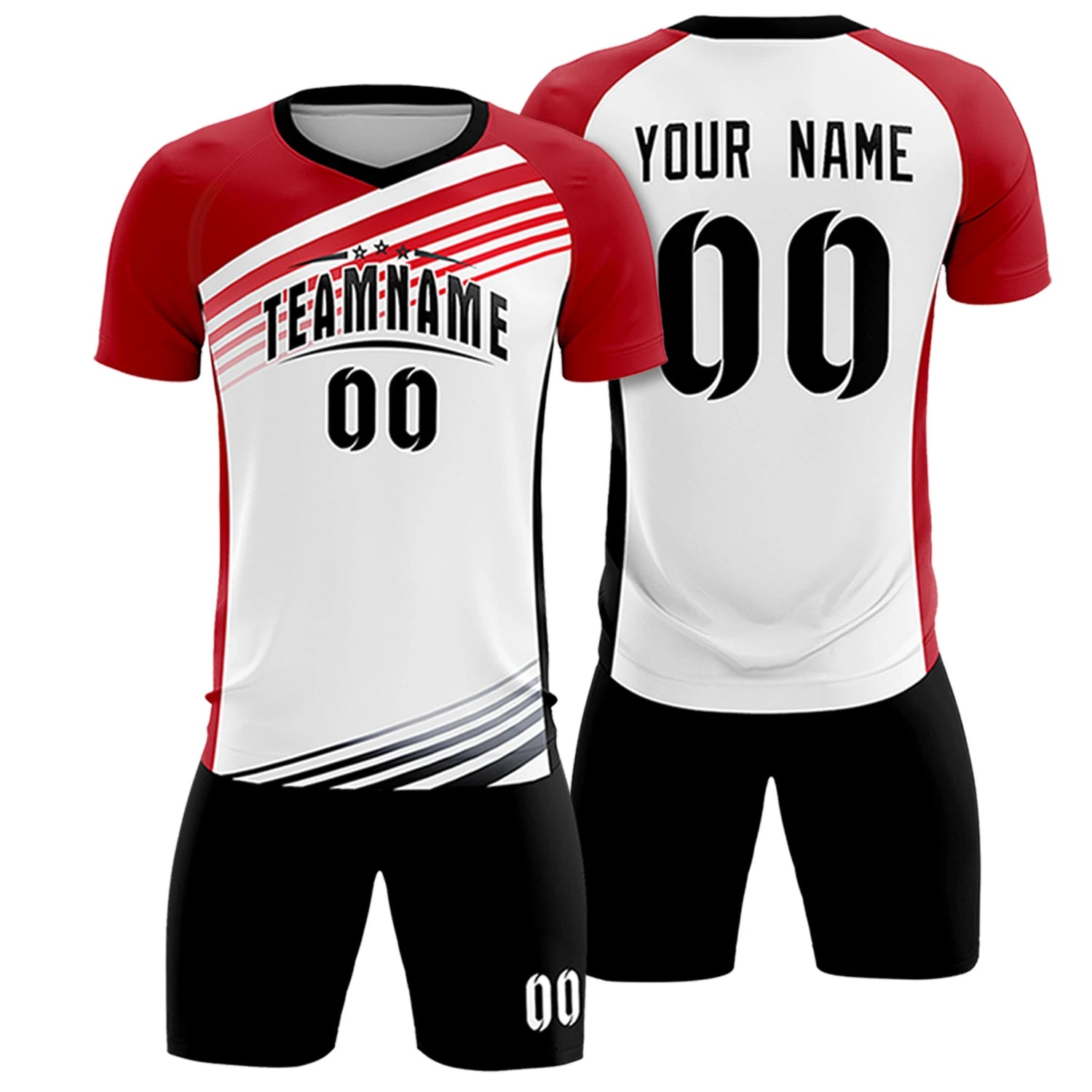 Custom White Red-Black Gradient Sport Soccer Sets Jersey