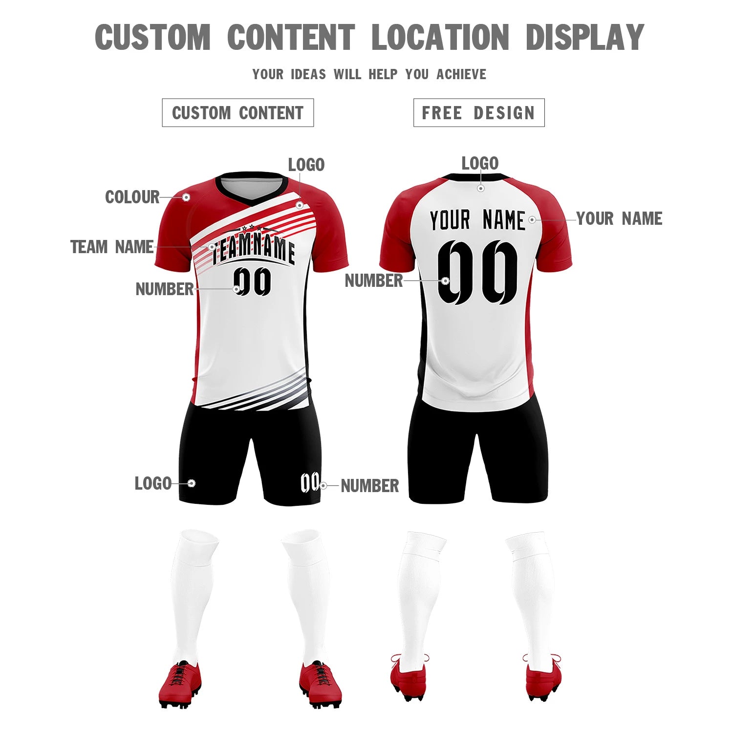 Custom White Red-Black Gradient Sport Soccer Sets Jersey