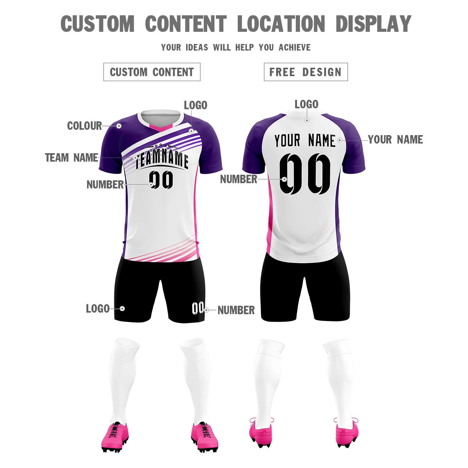 Custom White Purple-Black Gradient Sport Soccer Sets Jersey