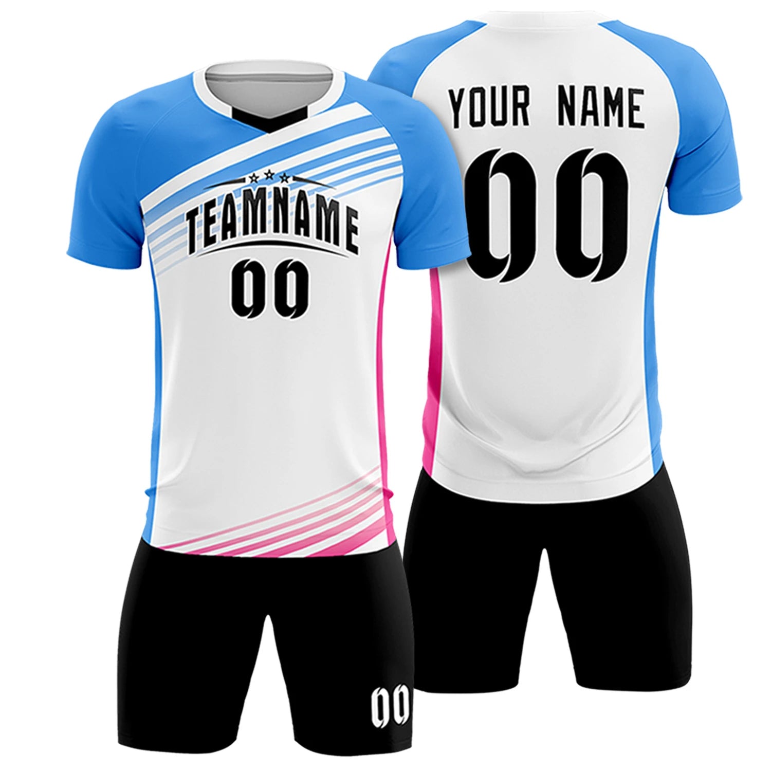 Custom White Powder Blue-Black Gradient Sport Soccer Sets Jersey
