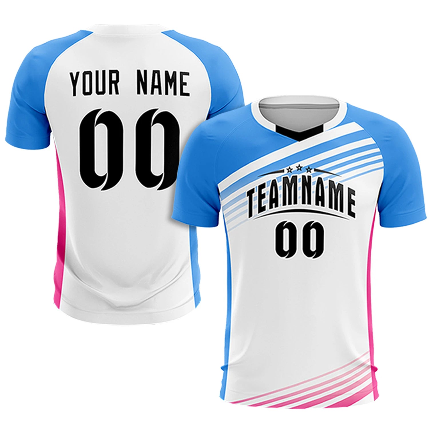 Custom White Powder Blue-Black Gradient Sport Soccer Sets Jersey