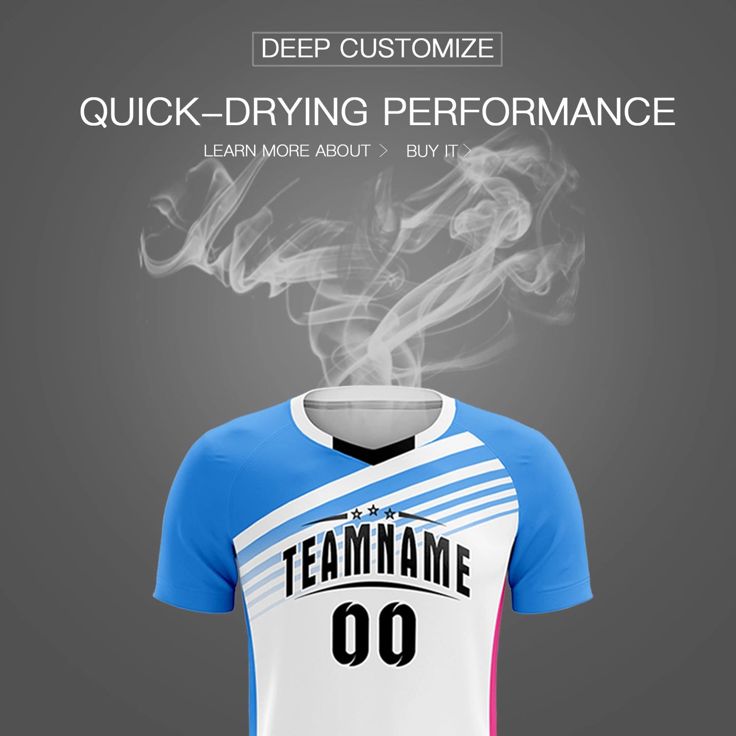 Custom White Powder Blue-Black Gradient Sport Soccer Sets Jersey