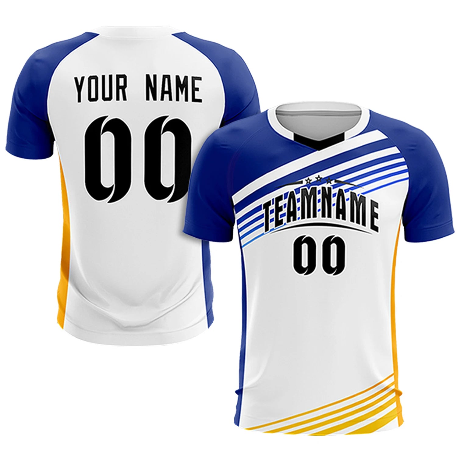 Custom White Royal Blue-Black Gradient Sport Soccer Sets Jersey