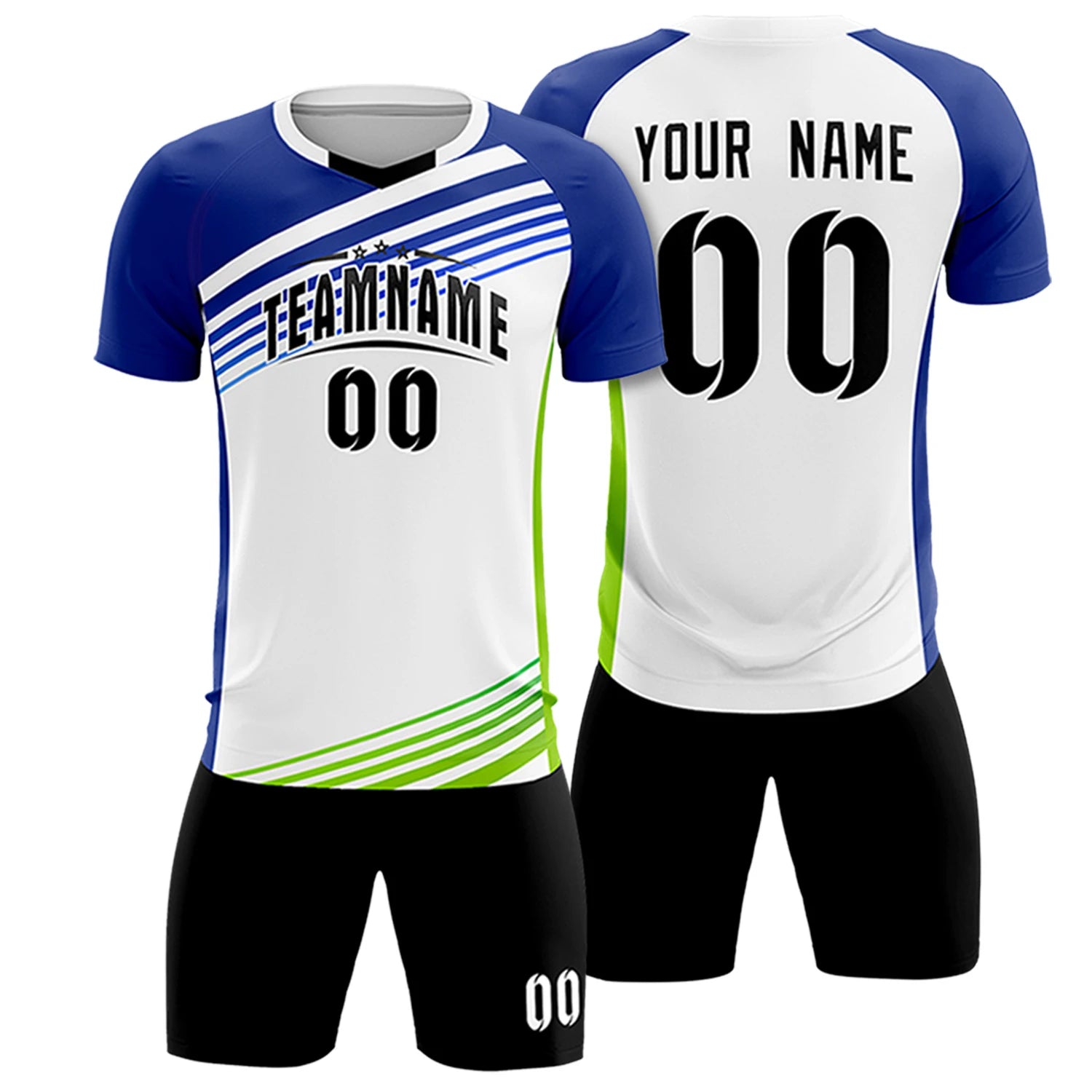 Custom White Royal Blue-Black Gradient Sport Soccer Sets Jersey