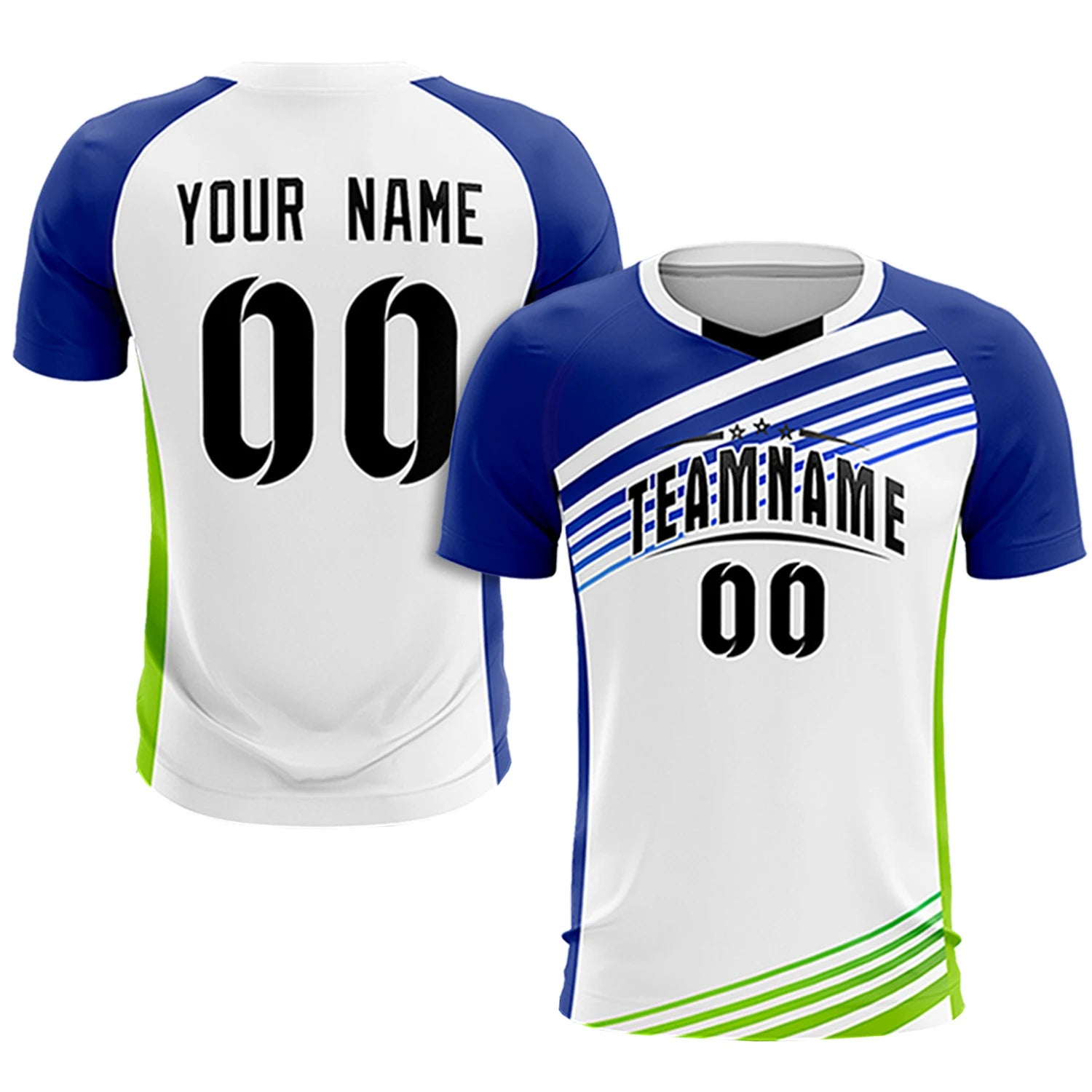 Custom White Royal Blue-Black Gradient Sport Soccer Sets Jersey
