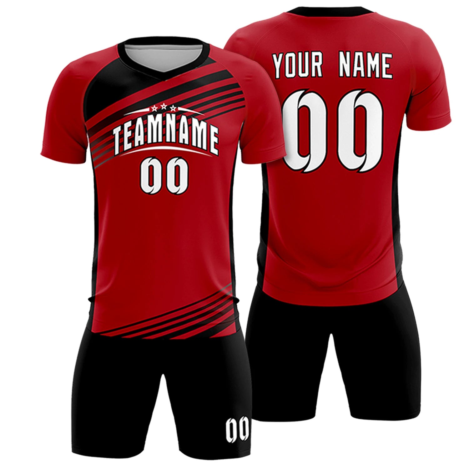 Custom Red Black-White Gradient Sport Soccer Sets Jersey