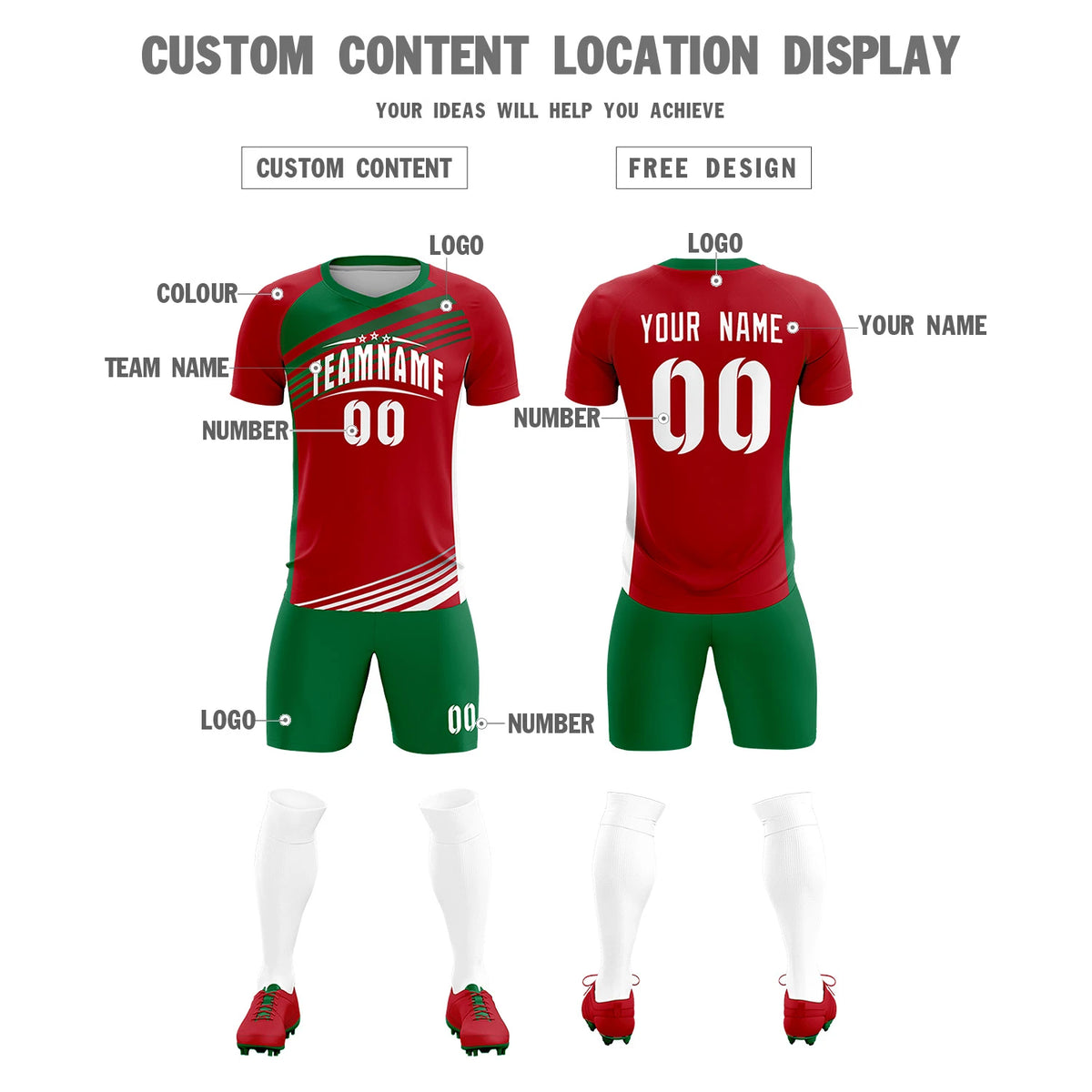 Custom Red Kelly Green-White Gradient Sport Soccer Sets Jersey