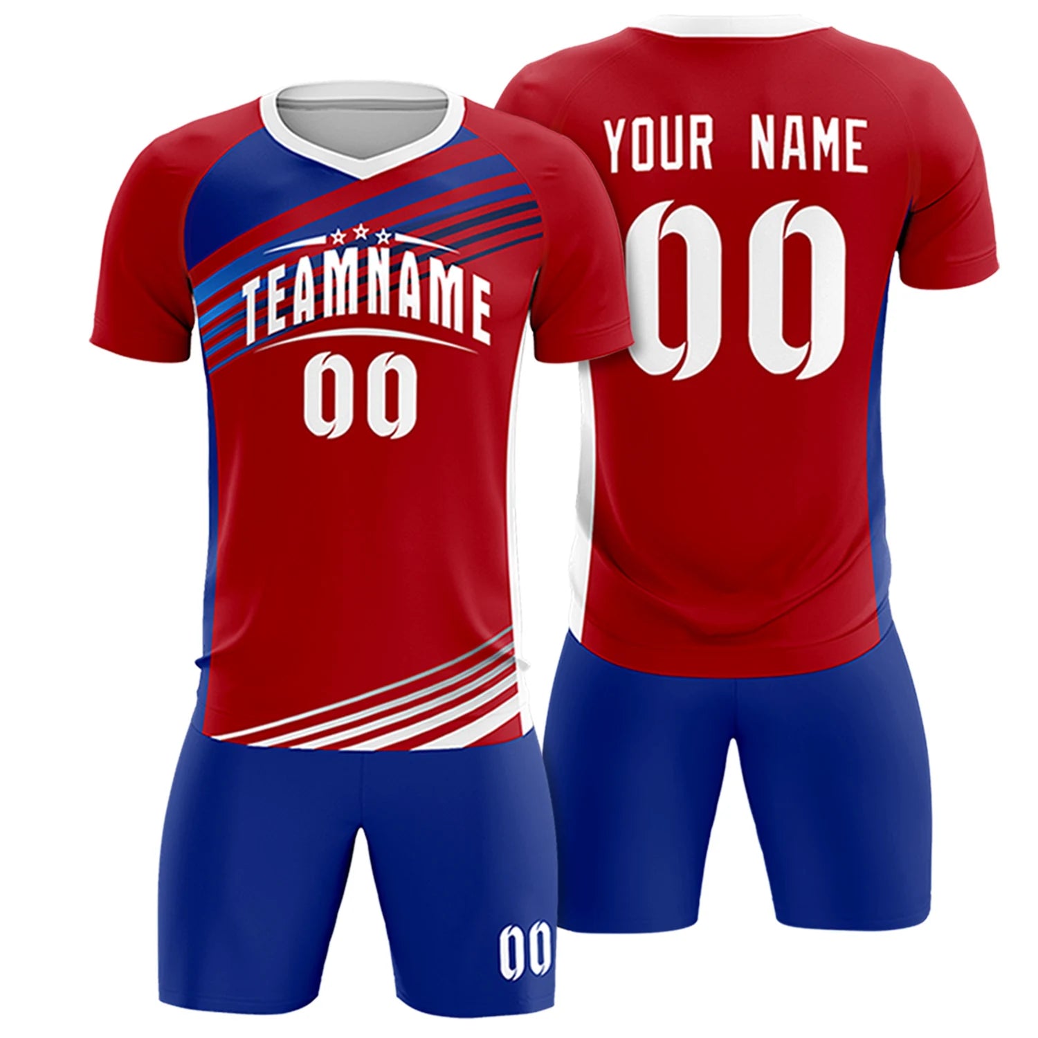 Custom Red Royal Blue-White Gradient Sport Soccer Sets Jersey