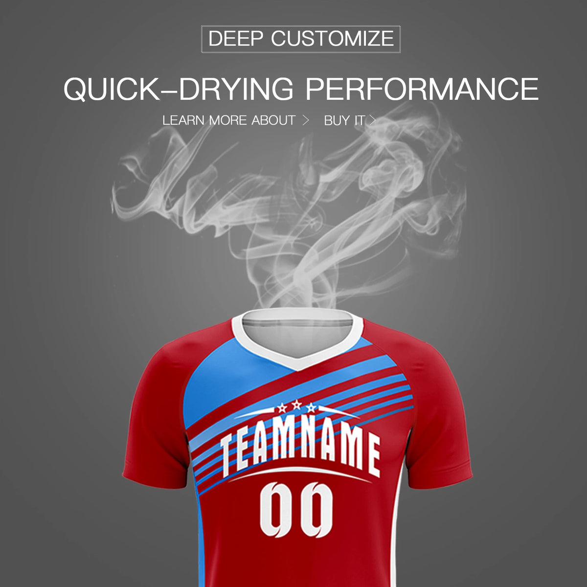 Custom Red Powder Blue-White Gradient Sport Soccer Sets Jersey