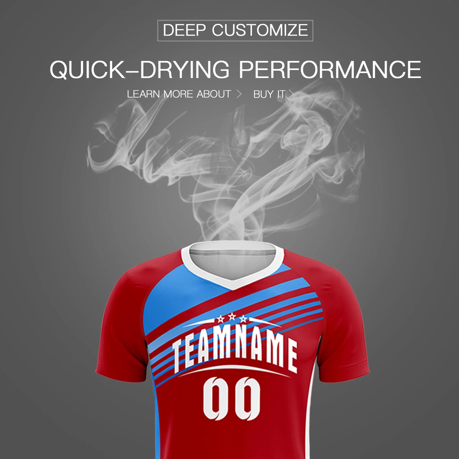 Custom Red Powder Blue-White Gradient Sport Soccer Sets Jersey