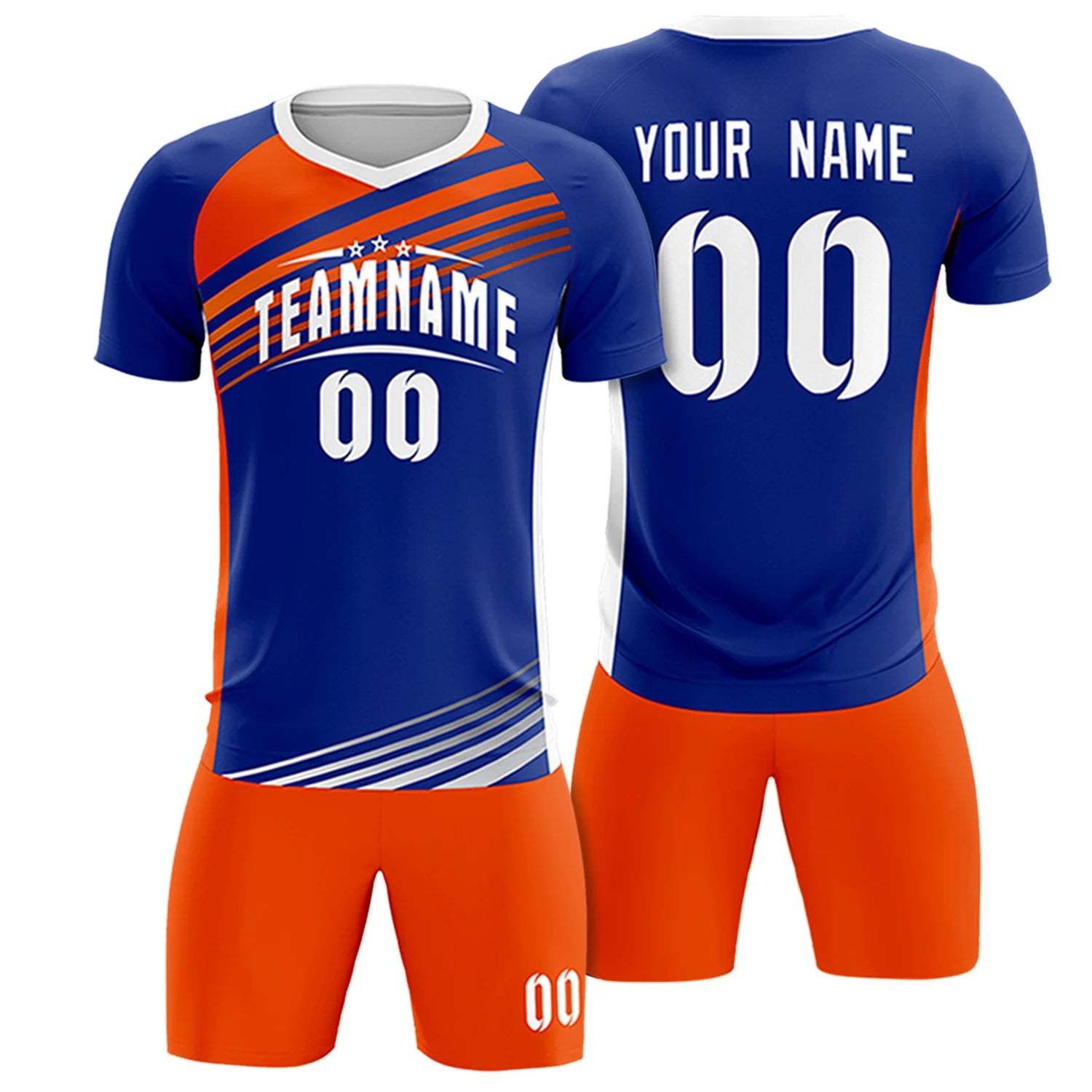 Custom Royal Blue Orange-White Gradient Sport Soccer Sets Jersey