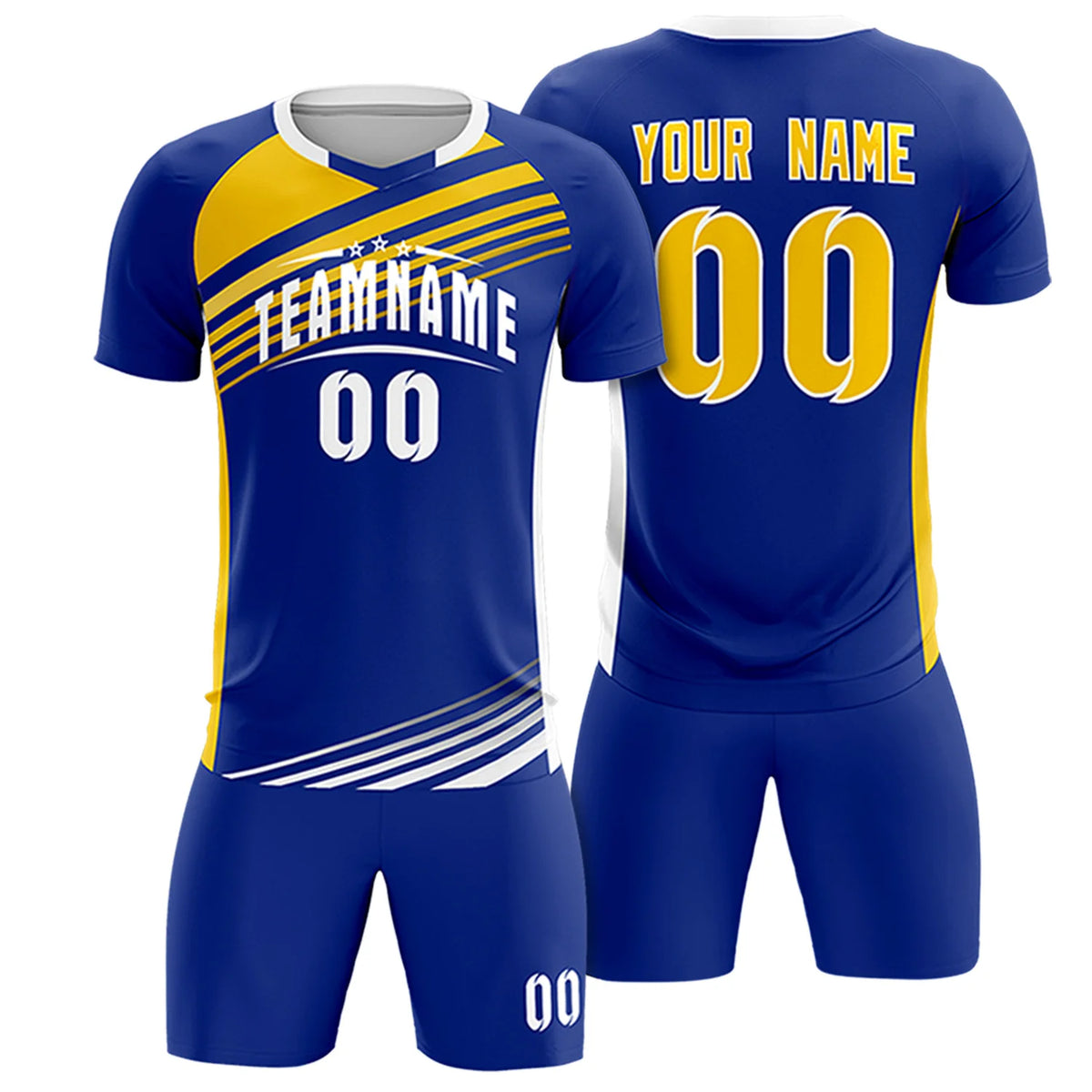 Custom Royal Blue Gold-White Gradient Sport Soccer Sets Jersey