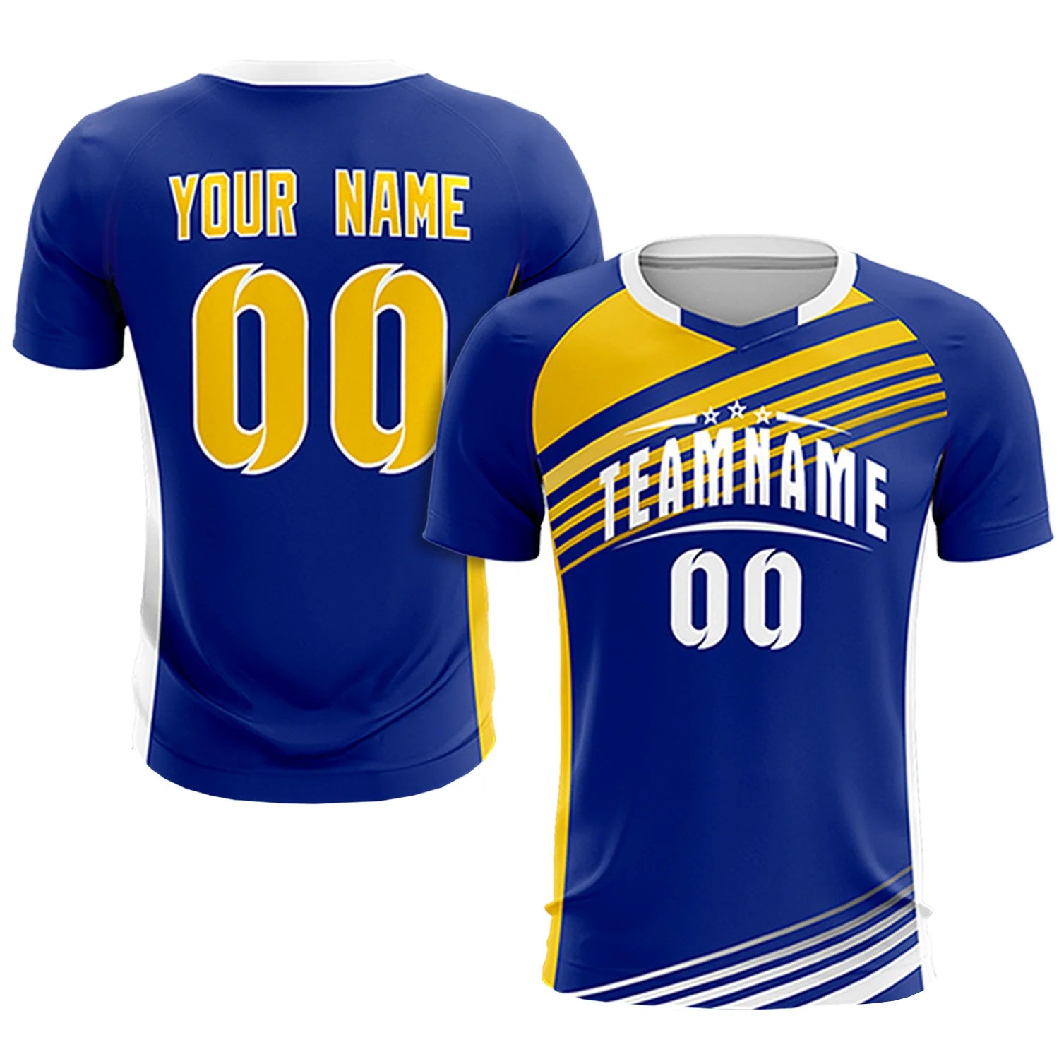 Custom Royal Blue Gold-White Gradient Sport Soccer Sets Jersey