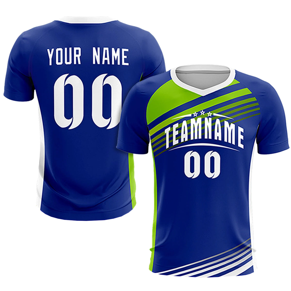 Custom Royal Blue Neon Green-White Gradient Sport Soccer Sets Jersey