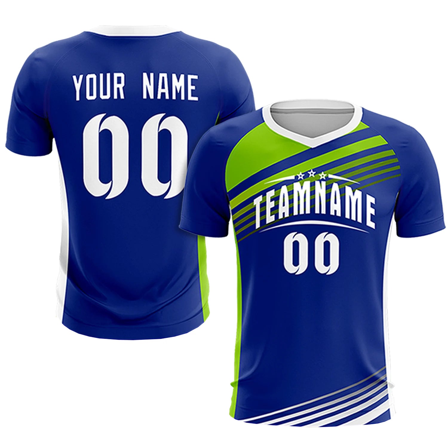 Custom Royal Blue Neon Green-White Gradient Sport Soccer Sets Jersey