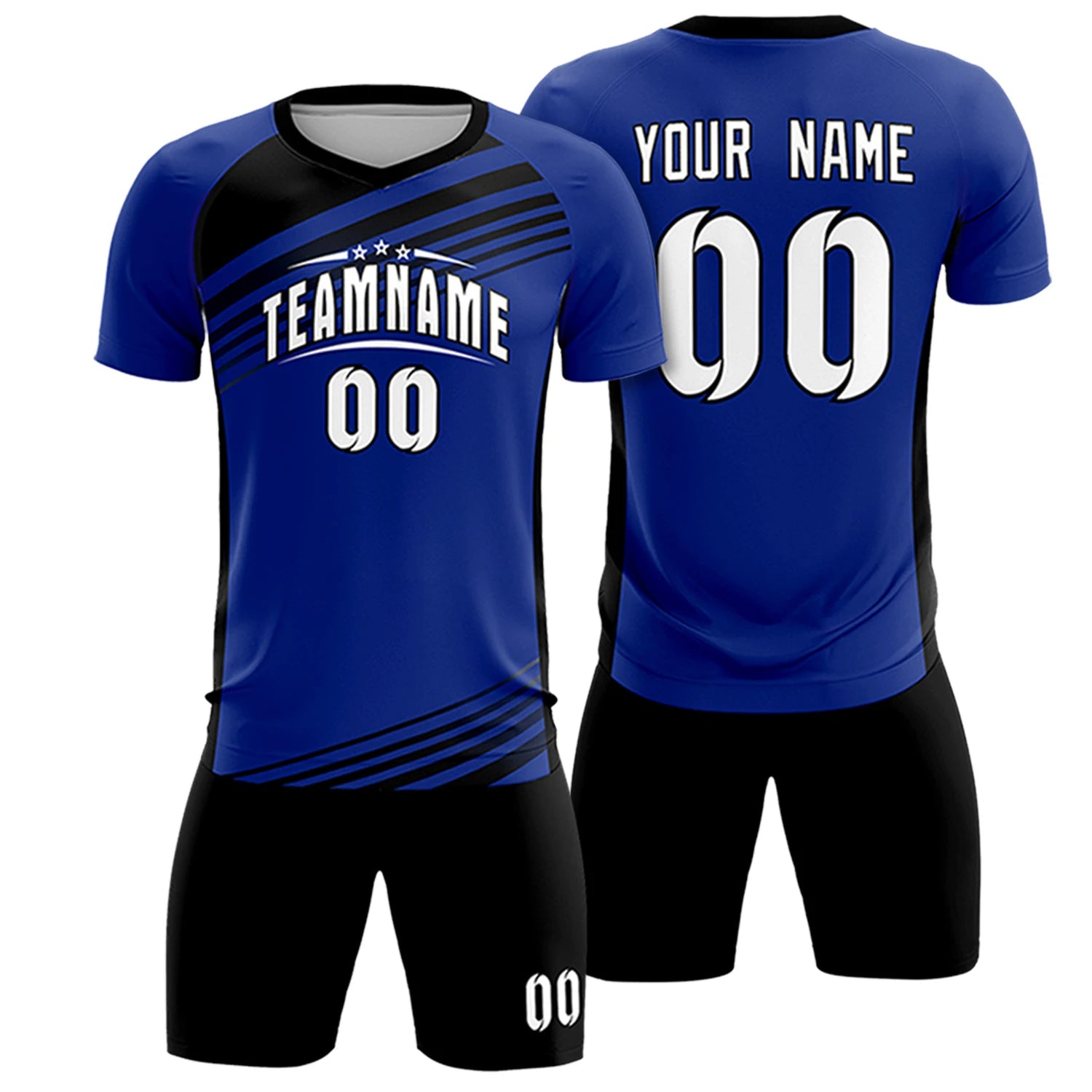 Custom Royal Blue Black-White Gradient Sport Soccer Sets Jersey