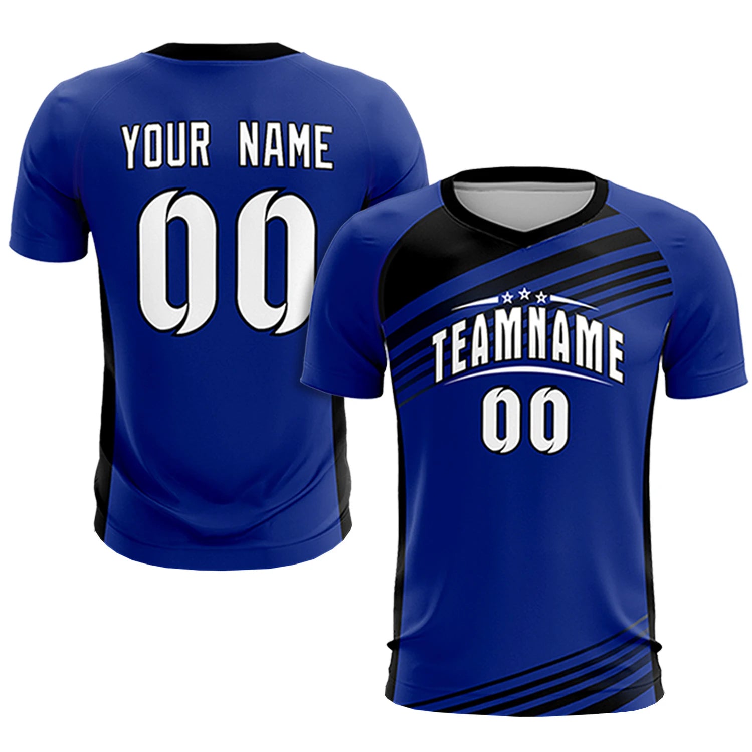 Custom Royal Blue Black-White Gradient Sport Soccer Sets Jersey