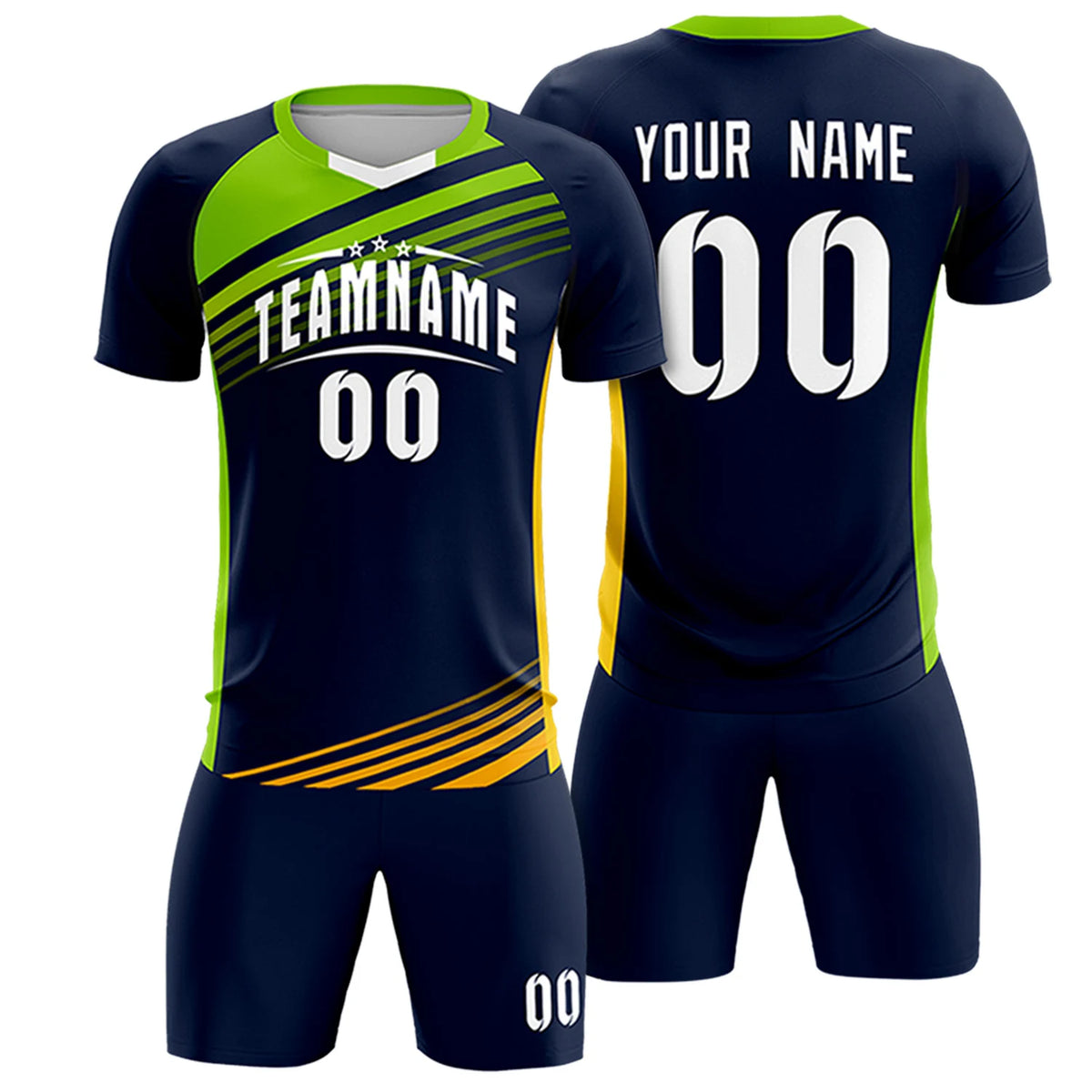 Custom Navy Neon Green-White Gradient Sport Soccer Sets Jersey