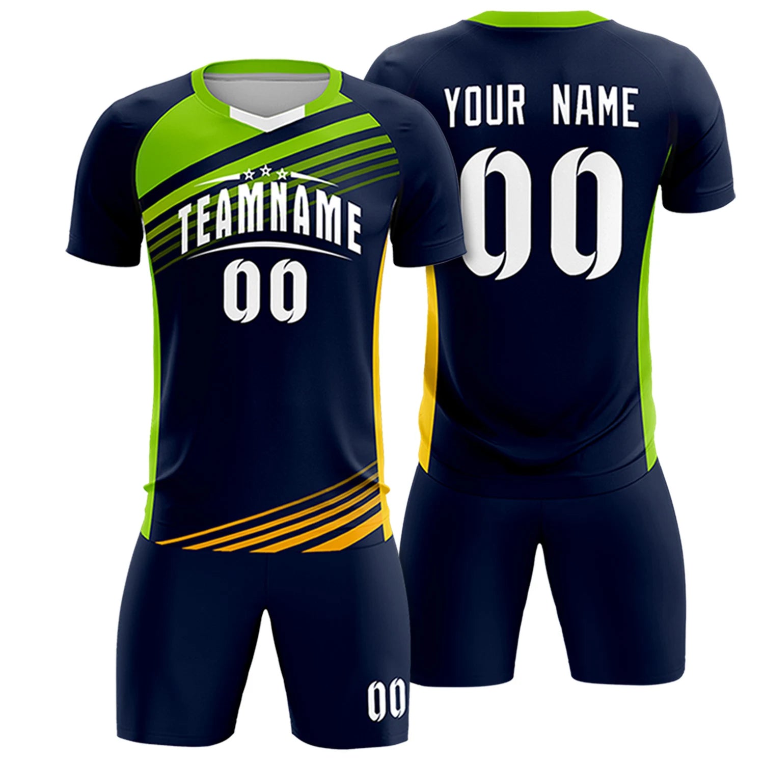 Custom Navy Neon Green-White Gradient Sport Soccer Sets Jersey