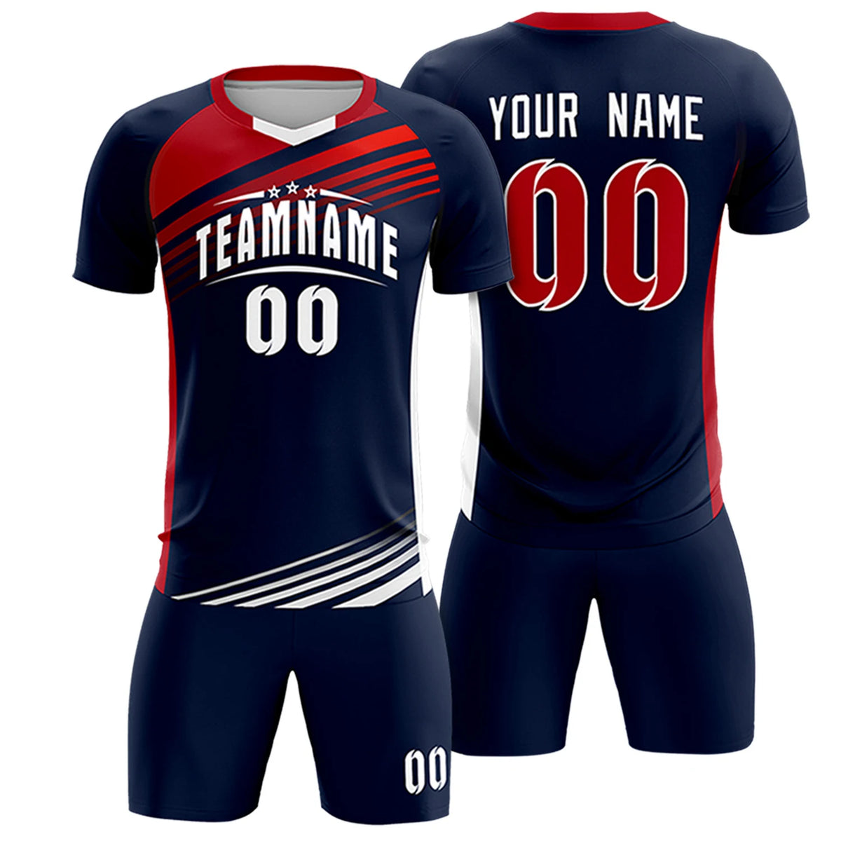 Custom Navy Red-White Gradient Sport Soccer Sets Jersey