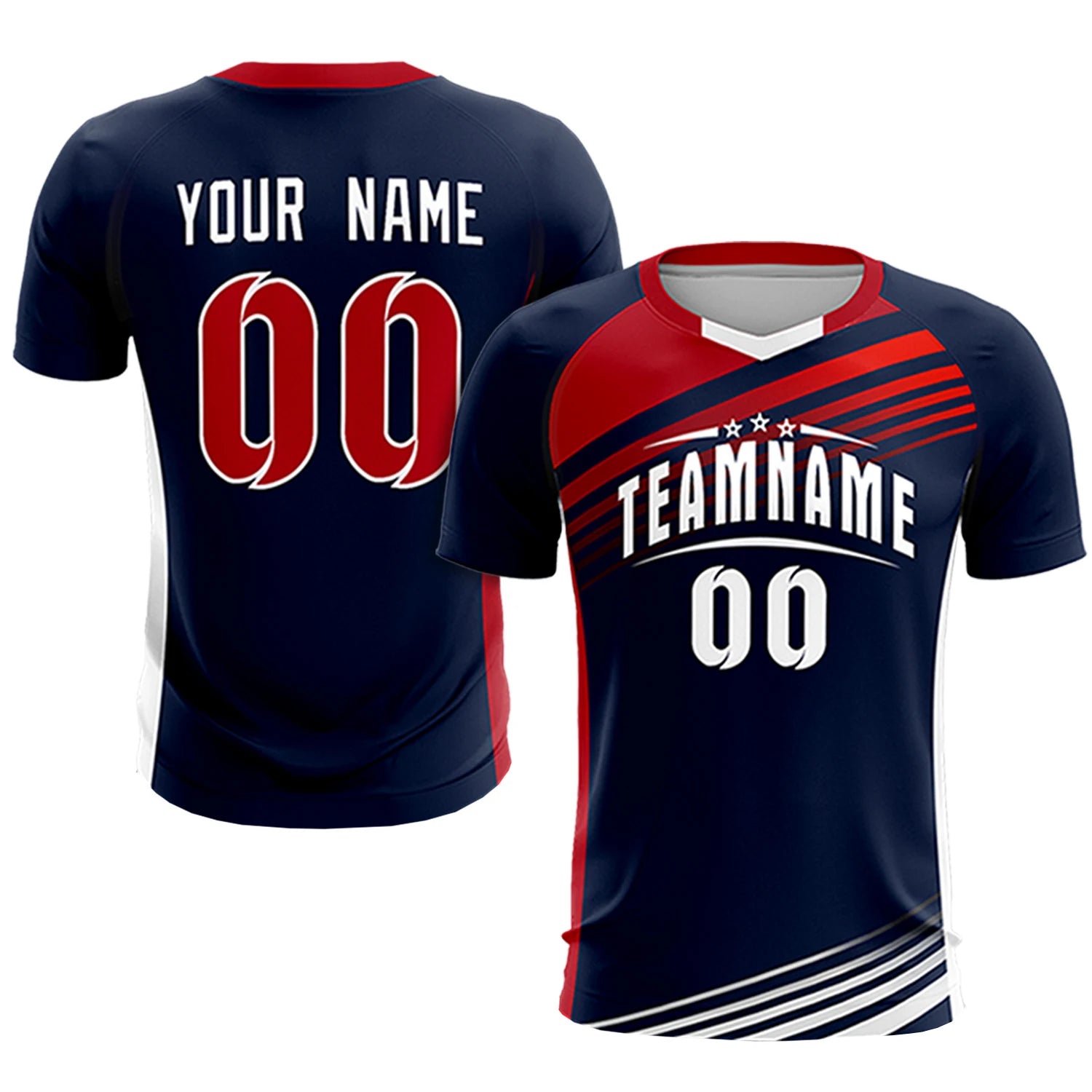 Custom Navy Red-White Gradient Sport Soccer Sets Jersey