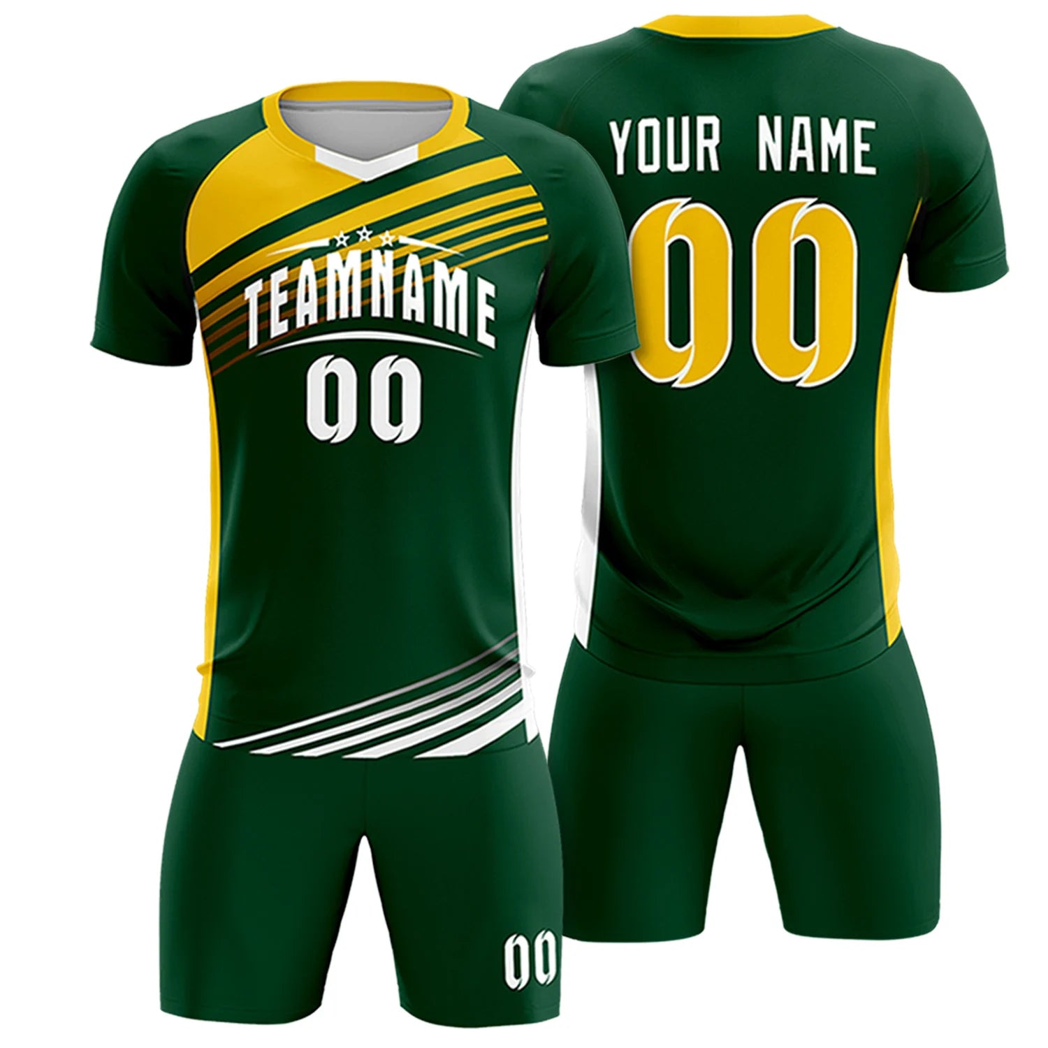 Custom Green Gold-White Gradient Sport Soccer Sets Jersey