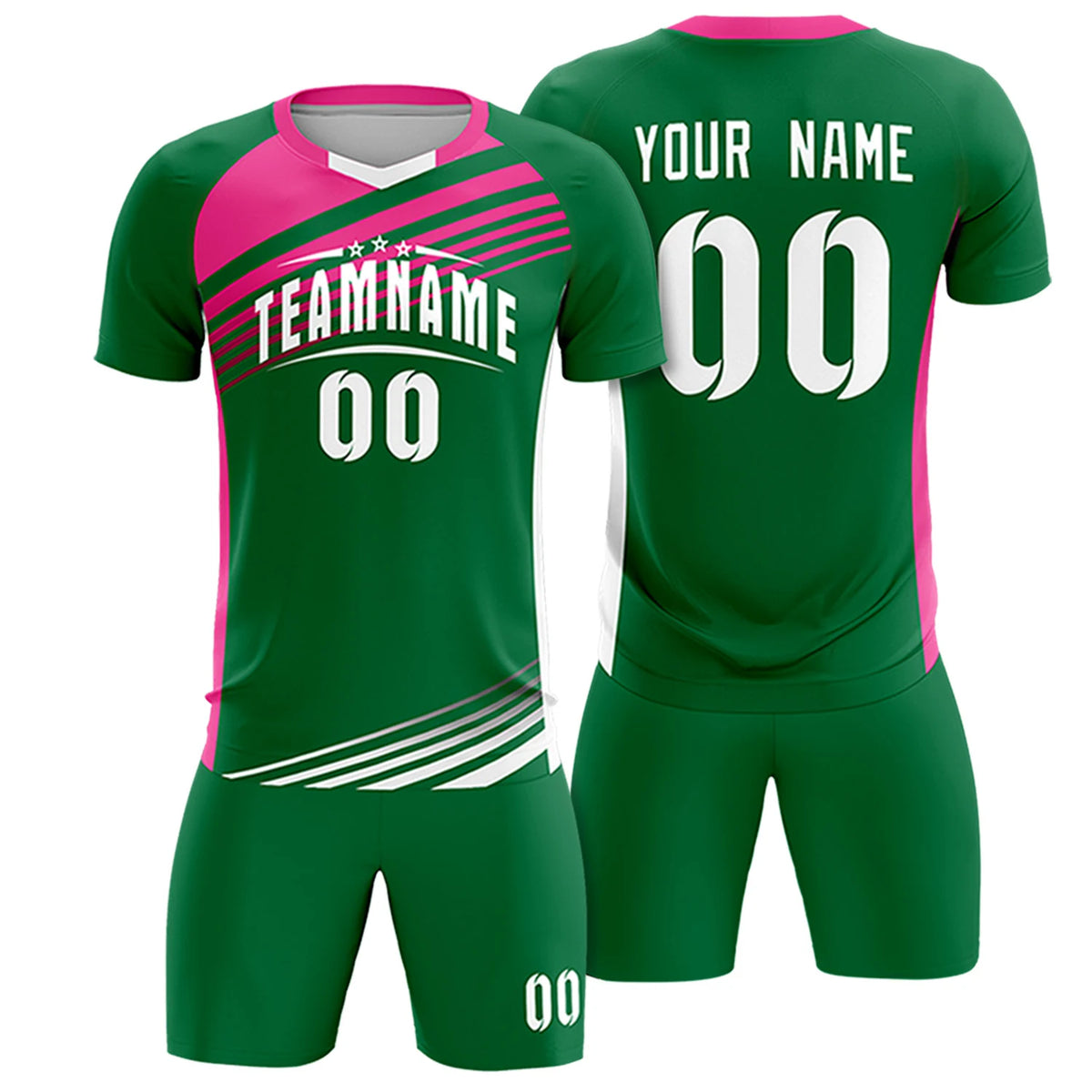 Custom Kelly Green Pink-White Gradient Sport Soccer Sets Jersey