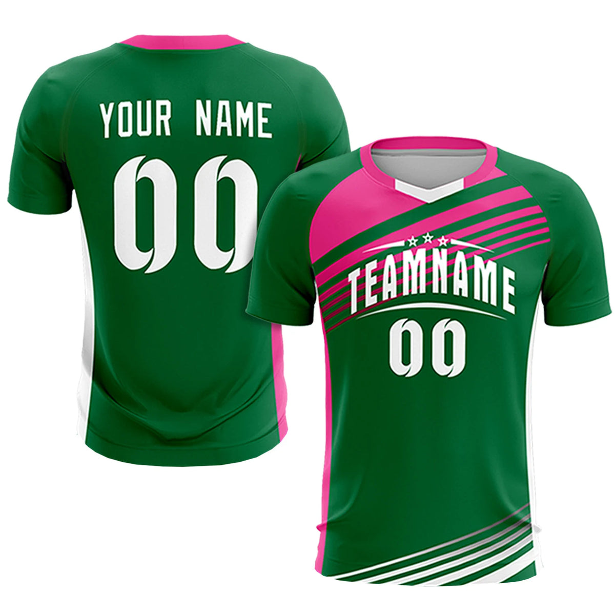 Custom Kelly Green Pink-White Gradient Sport Soccer Sets Jersey