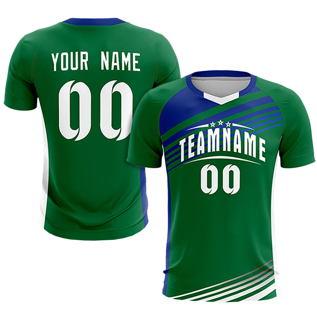 Custom Kelly Green Royal Blue-White Gradient Sport Soccer Sets Jersey