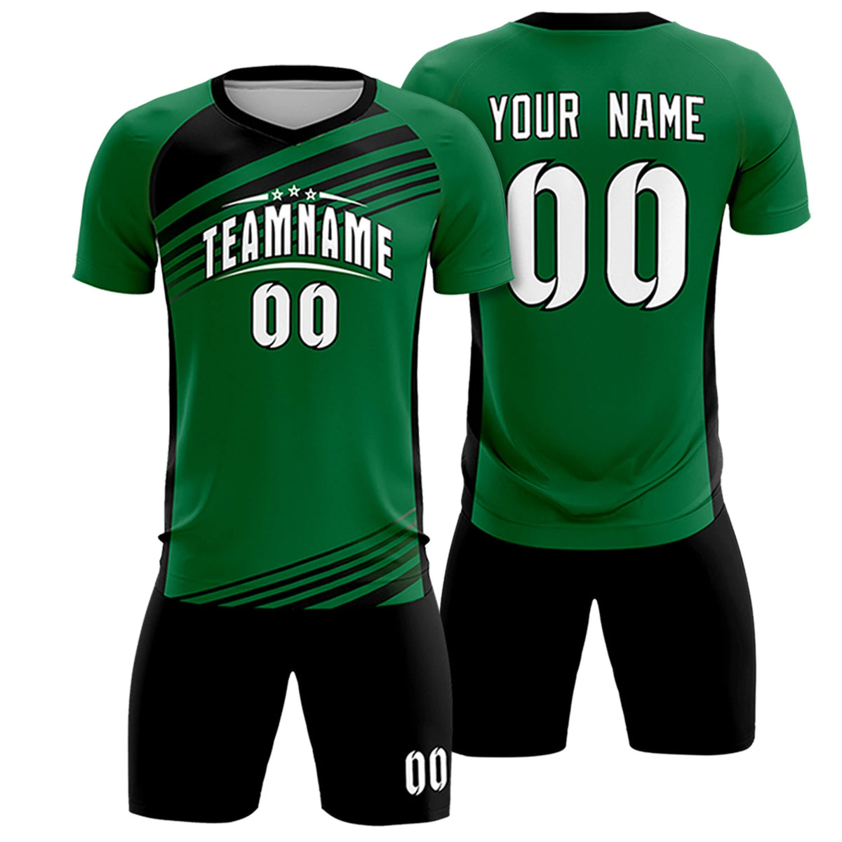 Custom Kelly Green Black-White Gradient Sport Soccer Sets Jersey