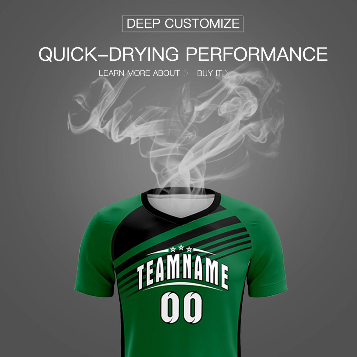 Custom Kelly Green Black-White Gradient Sport Soccer Sets Jersey