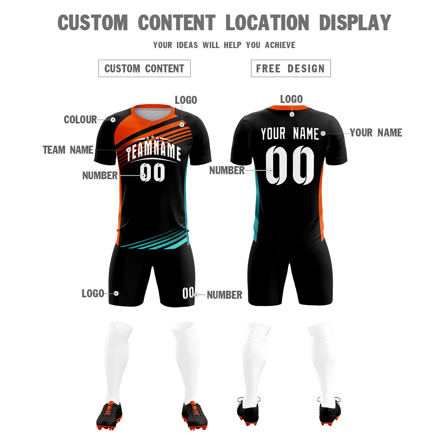 Custom Black Orange-White Gradient Sport Soccer Sets Jersey