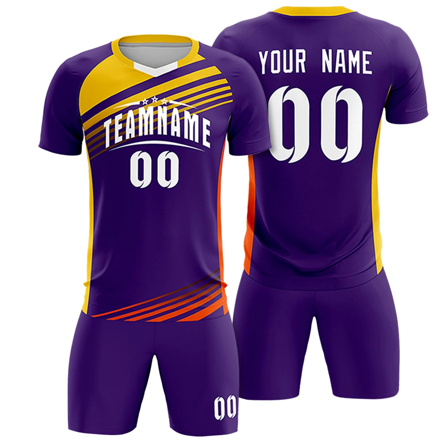 Custom Purple Gold-White Gradient Sport Soccer Sets Jersey