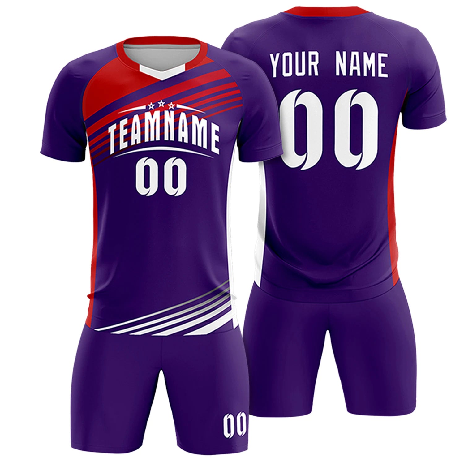 Custom Purple Red-White Gradient Sport Soccer Sets Jersey