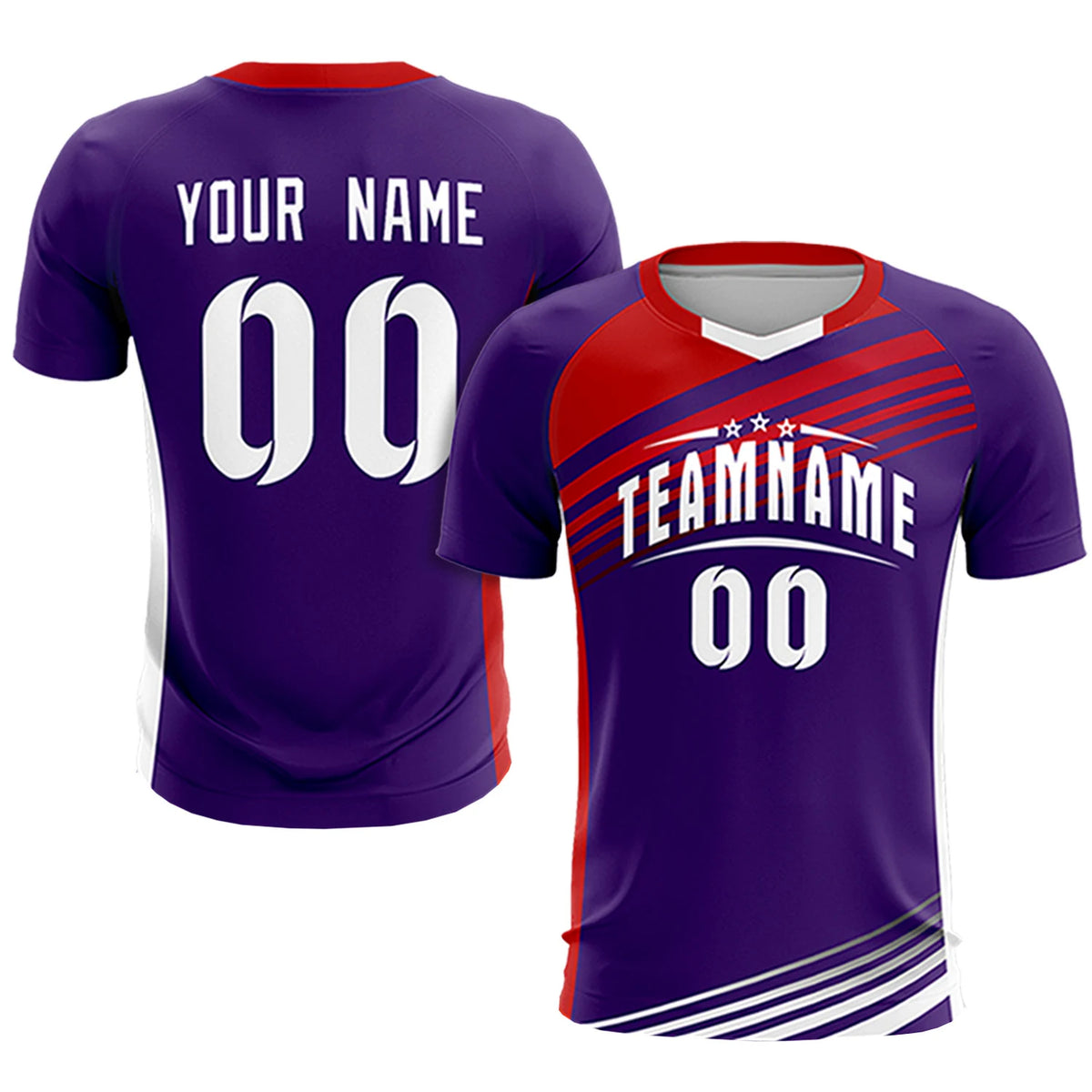 Custom Purple Red-White Gradient Sport Soccer Sets Jersey