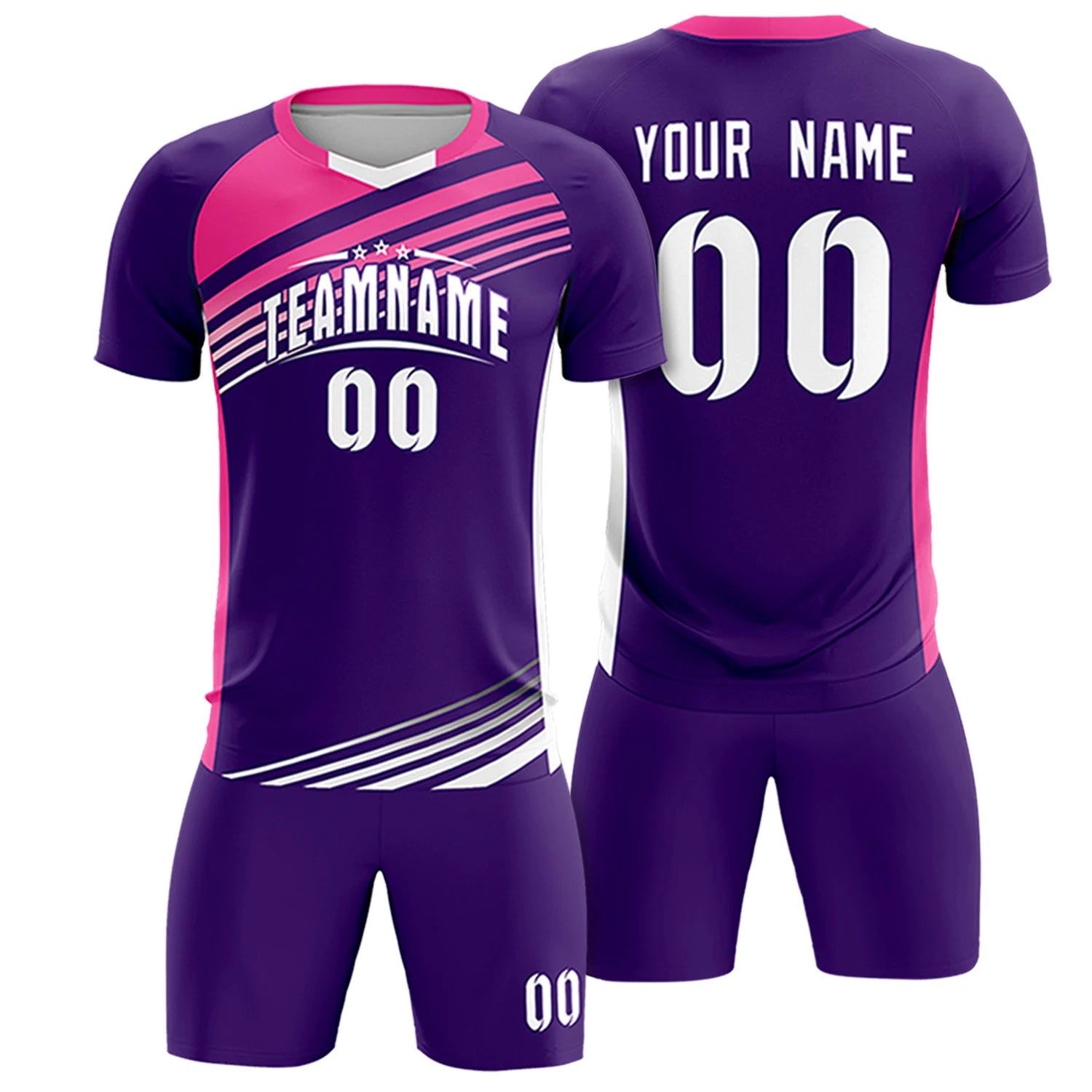 Custom Purple Pink-White Gradient Sport Soccer Sets Jersey
