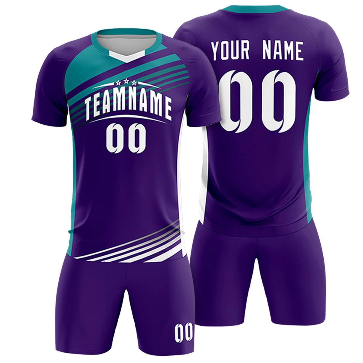 Custom Purple Aqua-White Gradient Sport Soccer Sets Jersey