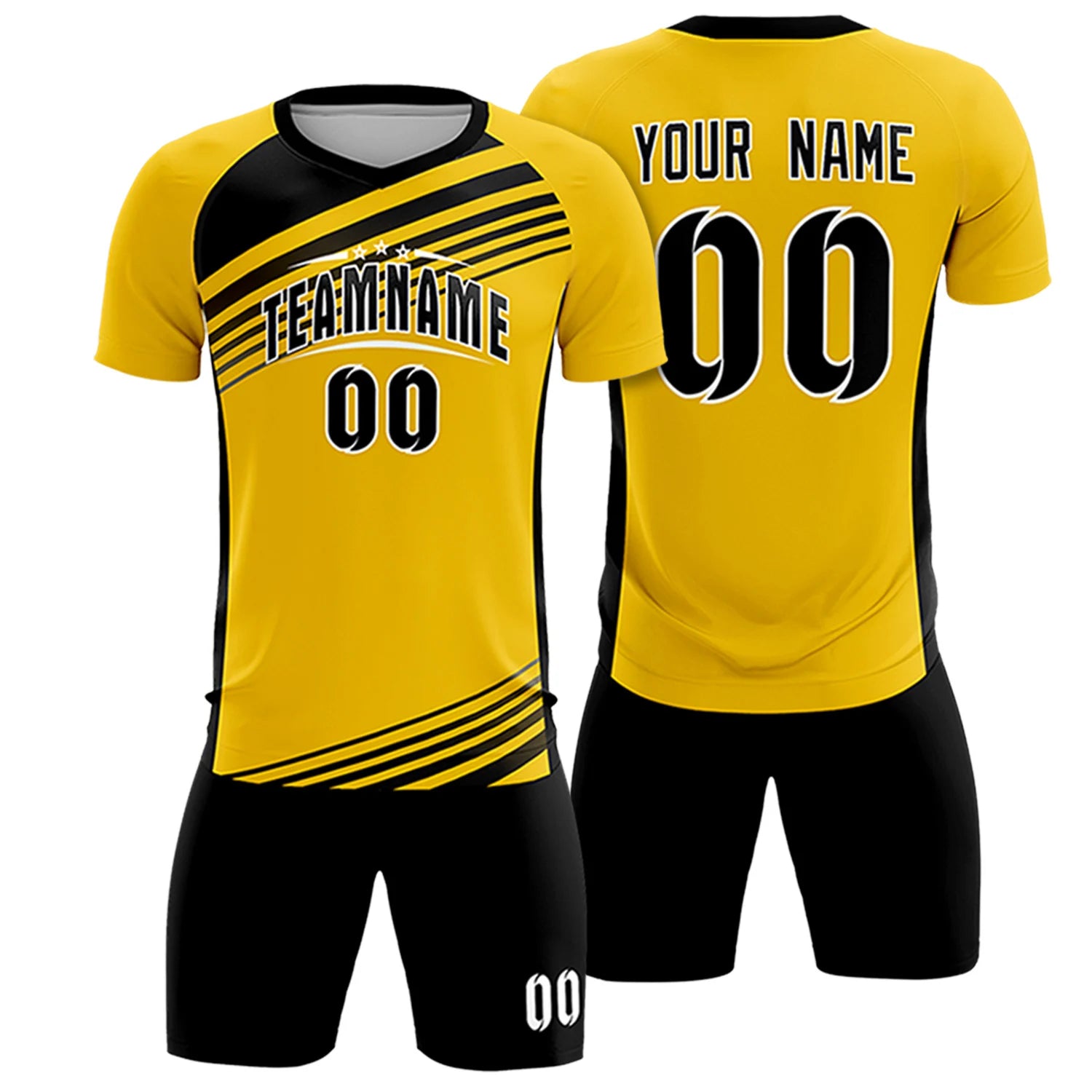 Custom Yellow Black Gradient Sport Soccer Sets Jersey