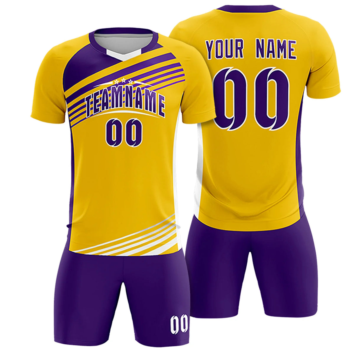 Custom Yellow Purple Gradient Sport Soccer Sets Jersey