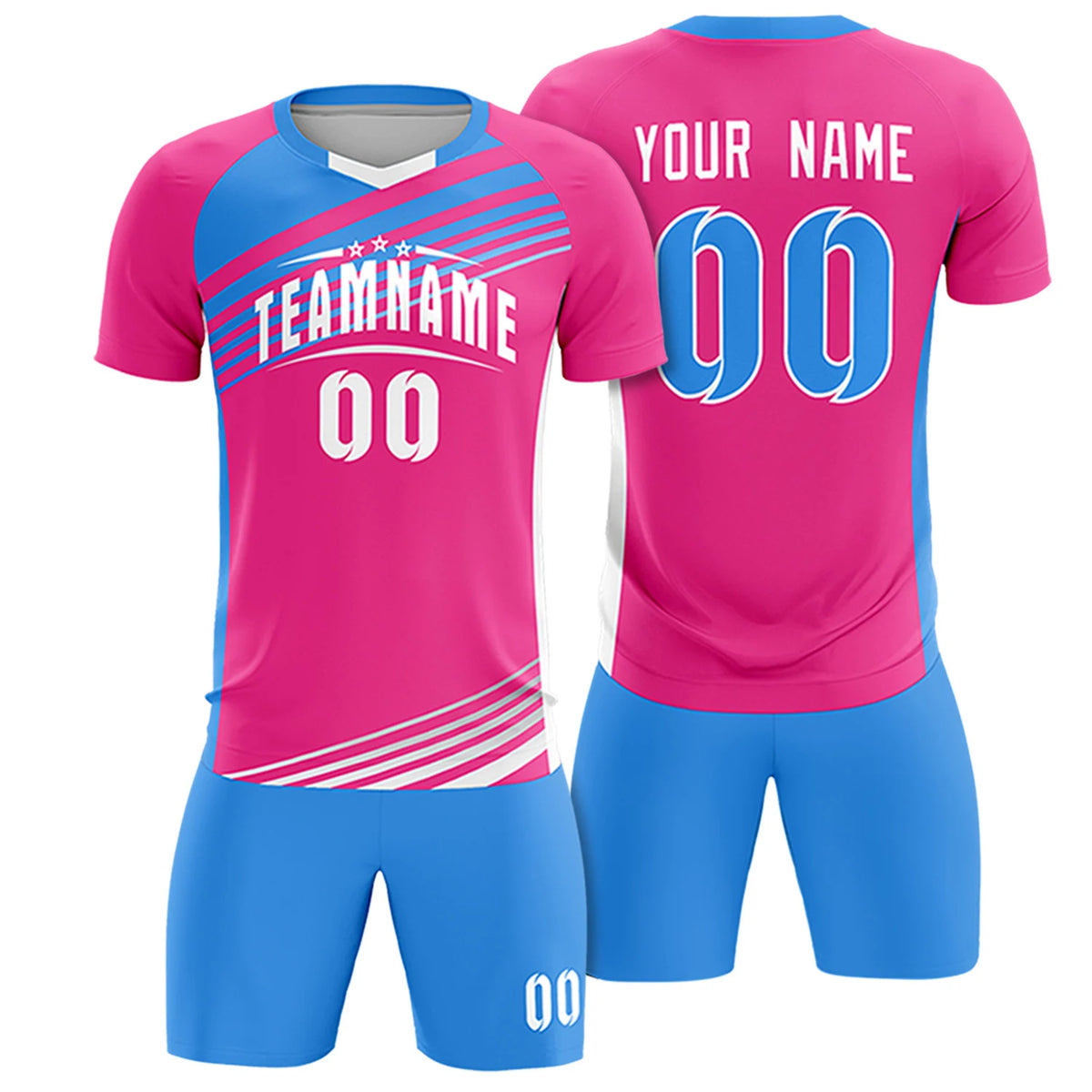 Custom Pink Powder Blue Gradient Sport Soccer Sets Jersey