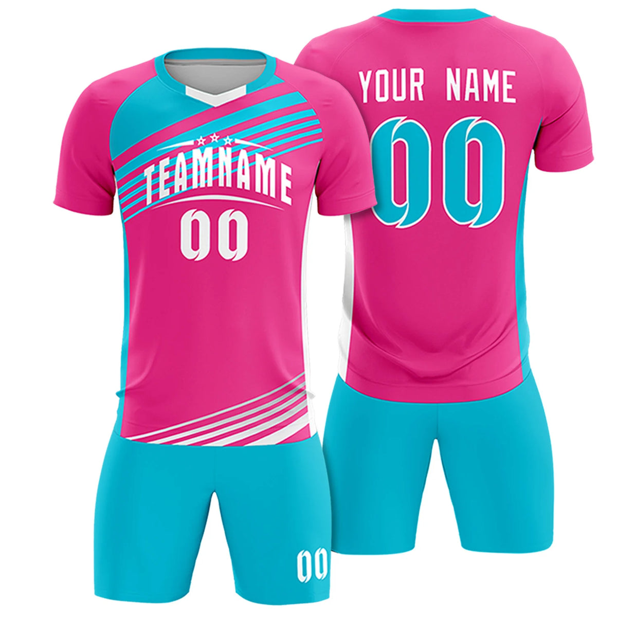 Custom Pink Sky Blue Gradient Sport Soccer Sets Jersey