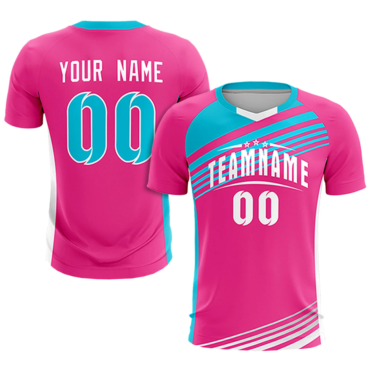 Custom Pink Sky Blue Gradient Sport Soccer Sets Jersey