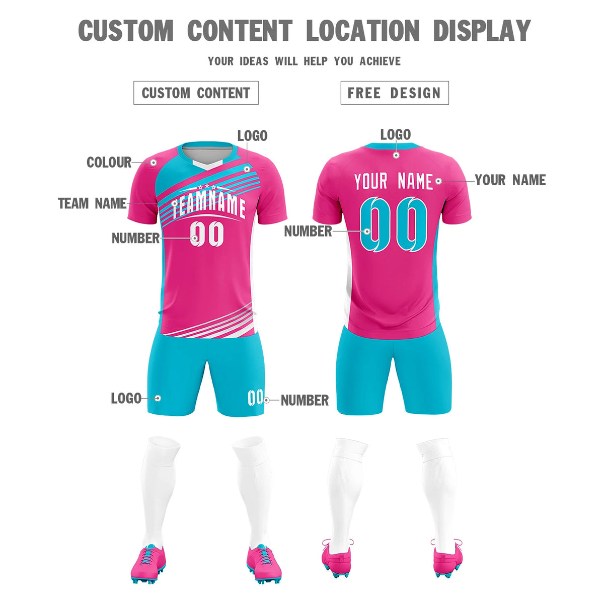 Custom Pink Sky Blue Gradient Sport Soccer Sets Jersey