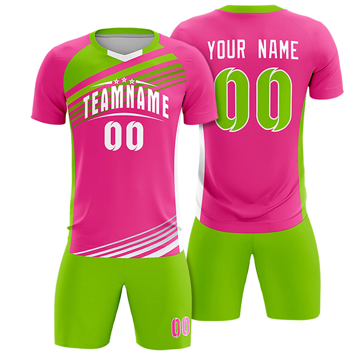 Custom Pink Neon Green Gradient Sport Soccer Sets Jersey