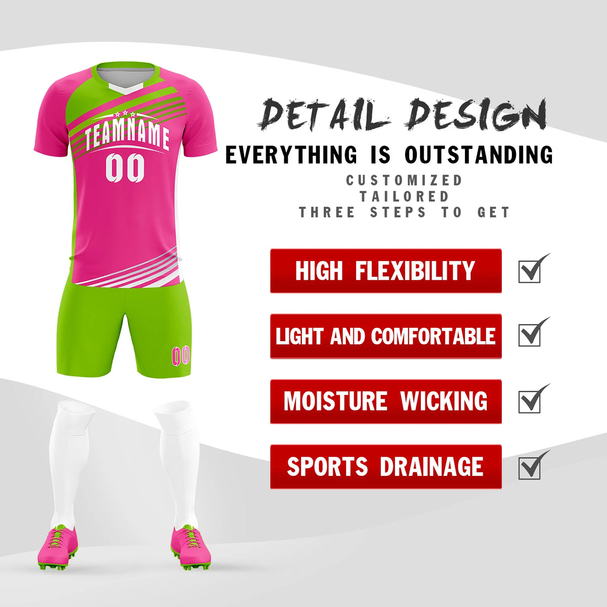 Custom Pink Neon Green Gradient Sport Soccer Sets Jersey