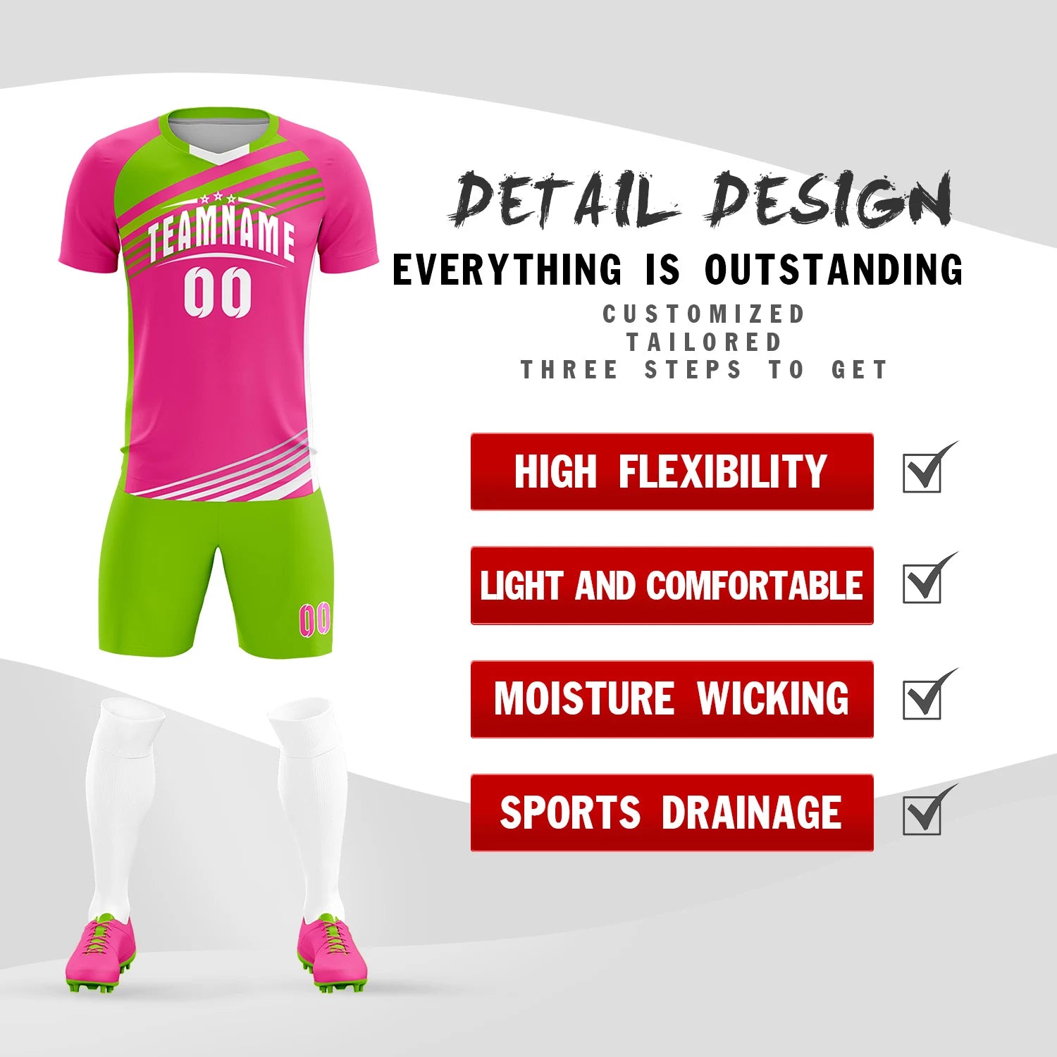 Custom Pink Neon Green Gradient Sport Soccer Sets Jersey